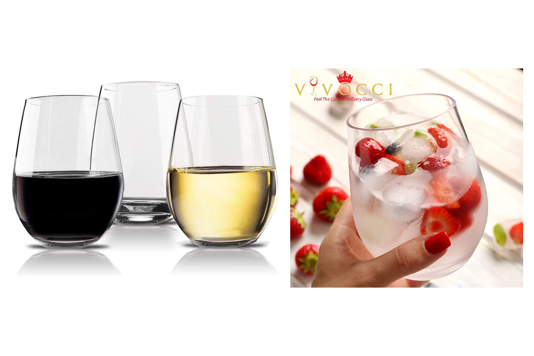 Vivocci Unbreakable Elegant Plastic Stemless Wine Glasses 20 oz