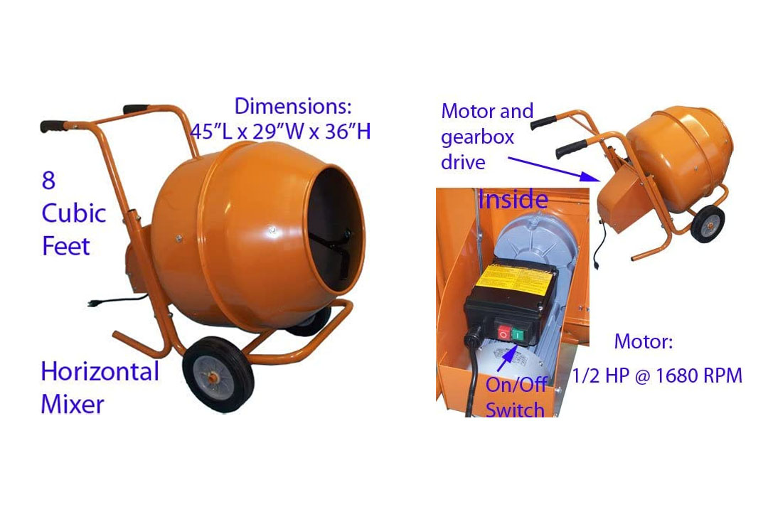 8 CU FT Wheel Barrow Portable Cement Concrete Mixer