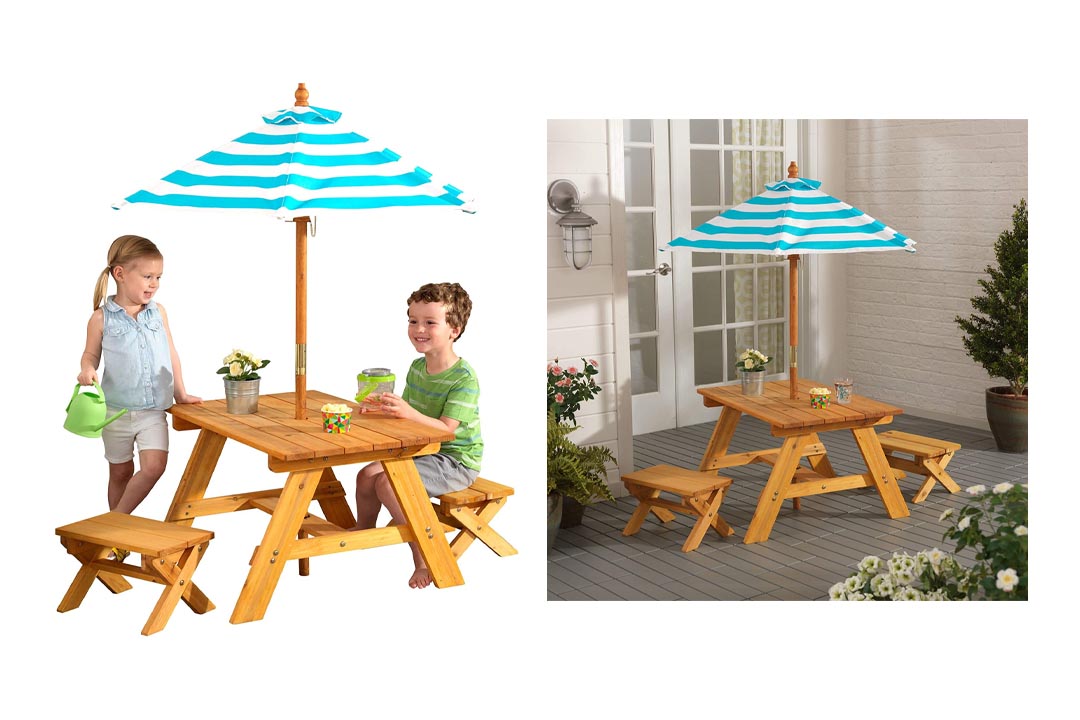 KidKraft Outdoor Table w/ Benches & Umbrella