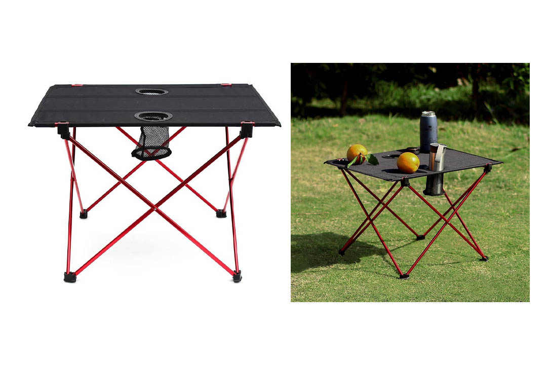 OUTRY Lightweight Folding Table with Cup Holders