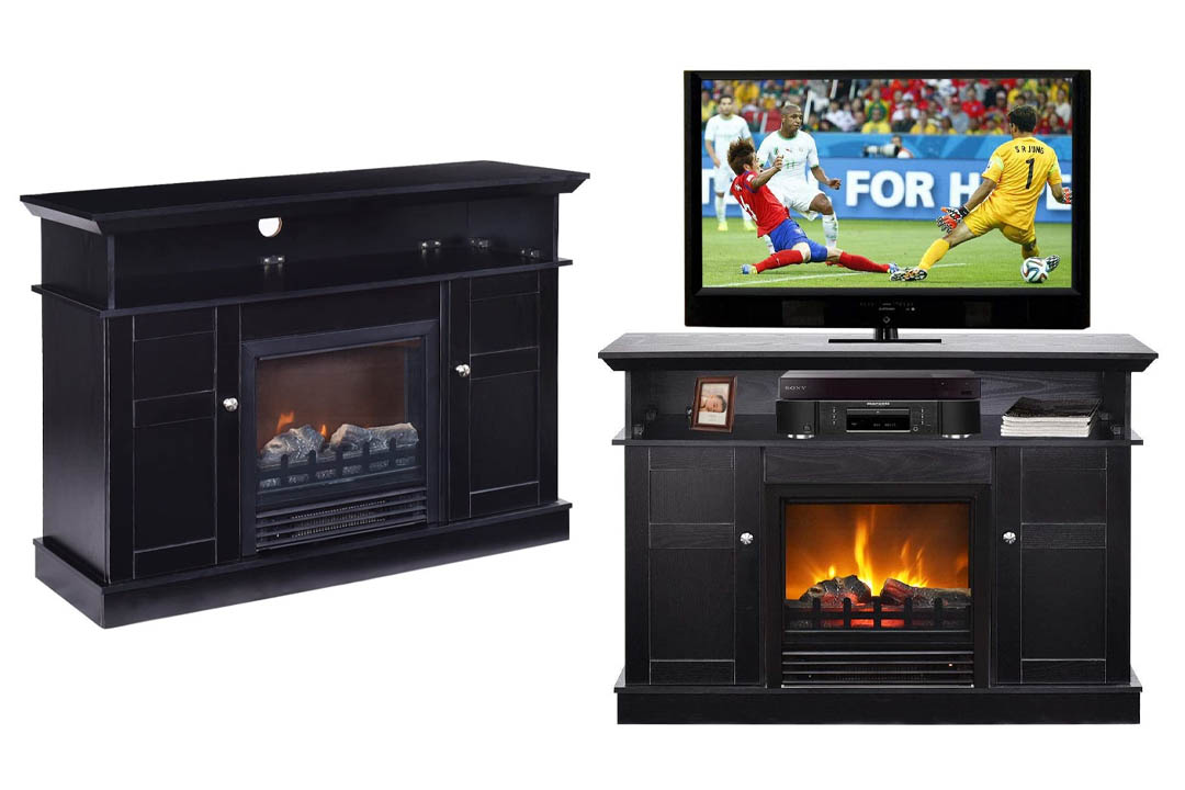 Tangkula Fireplace & Living Room Wooden Media TV Stand