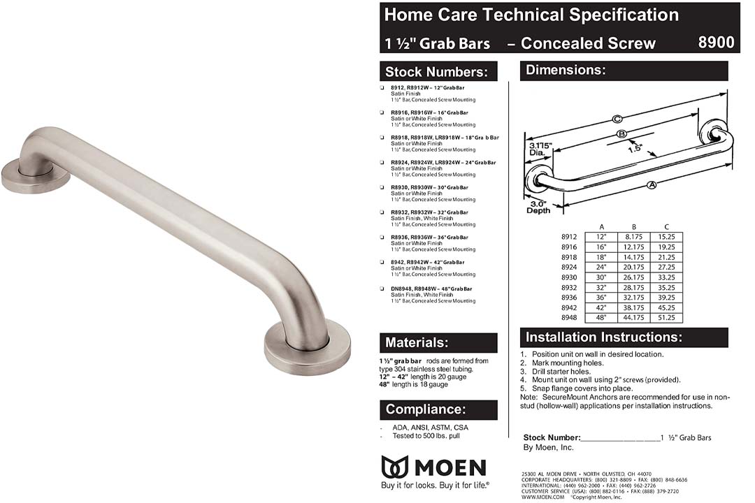 Stainless 24-Inch Grab Bar