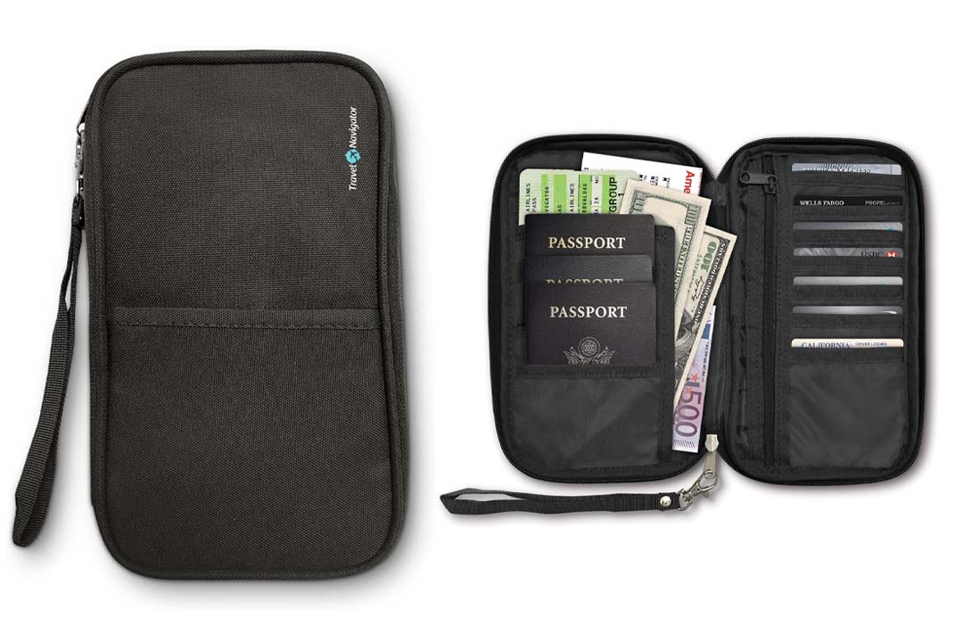 Travel Navigator RFID Travel Passport Wallet & Document Organizer Zipper Case
