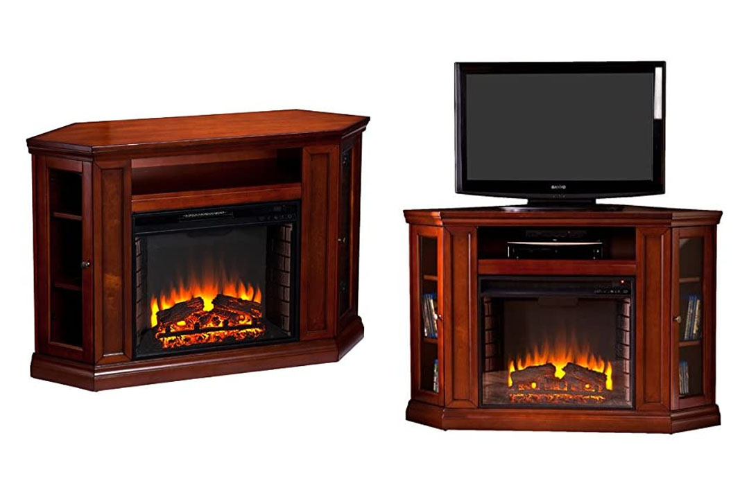 Electric Fireplace TV Stand and Fireplace in Brown Mahogany