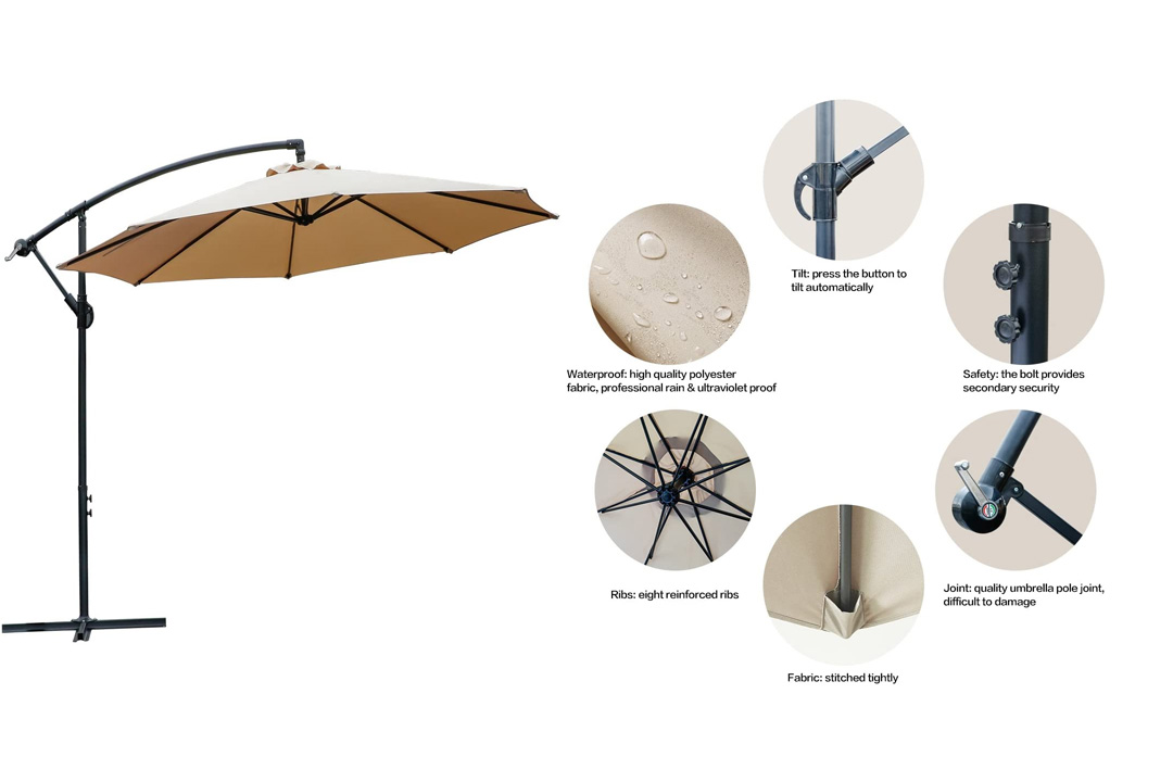 FARLAND Offset Umbrella 10 Ft Cantilever Patio Umbrella Outdoor Market Umbrellas
