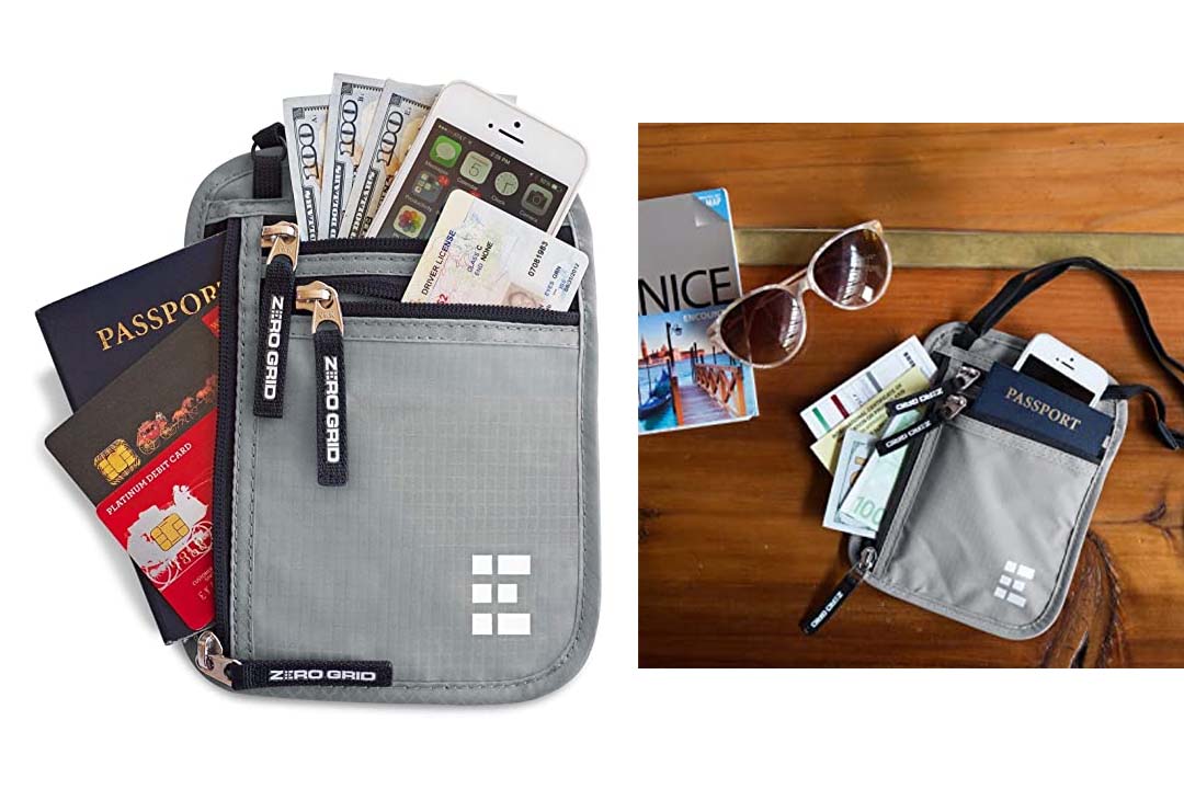 Zero Grid Neck Wallet w/RFID Blocking- Concealed Travel Pouch & Passport Holder