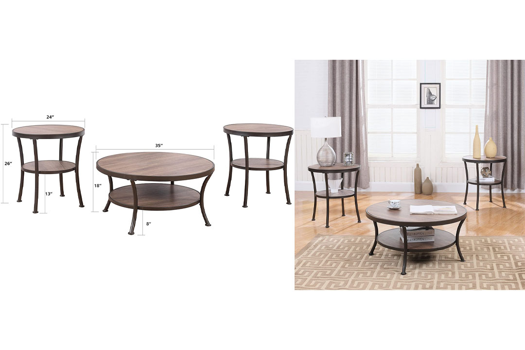 3 Piece Modern Round Coffee Table and 2 End Tables