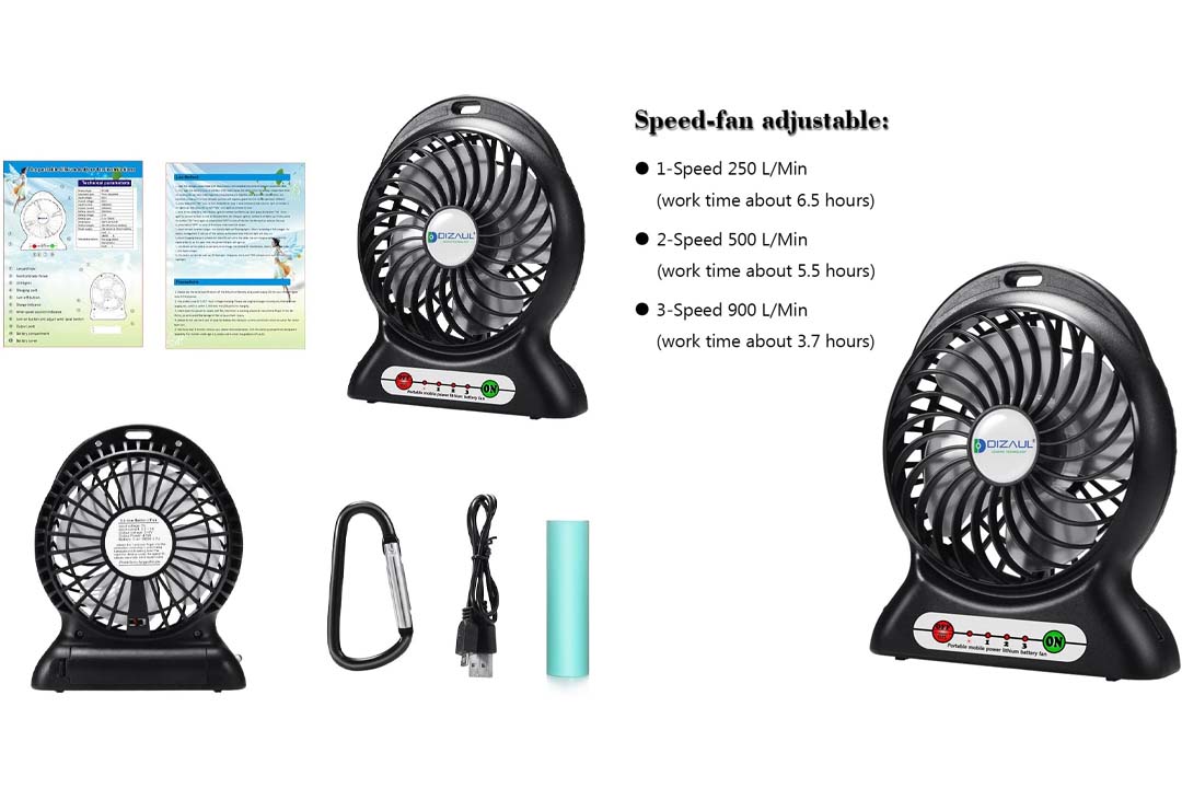 Dizaul Mini USB Rechargeable Fan with 2600mAh Power Bank