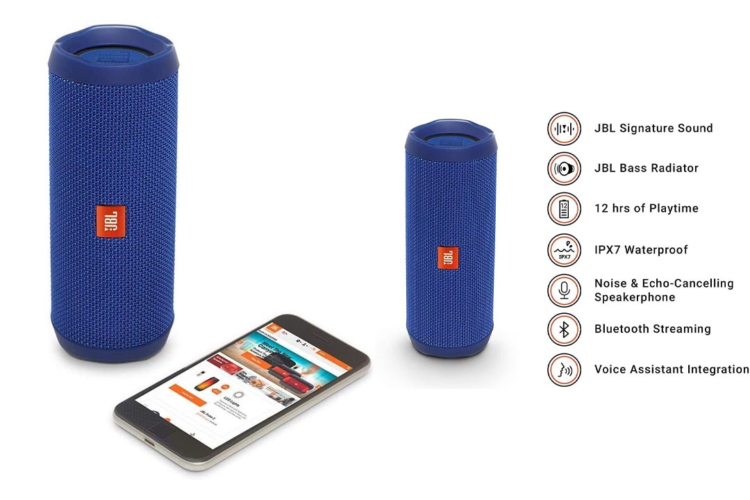 JBL Flip 4 Waterproof Portable Bluetooth Speaker (Blue)