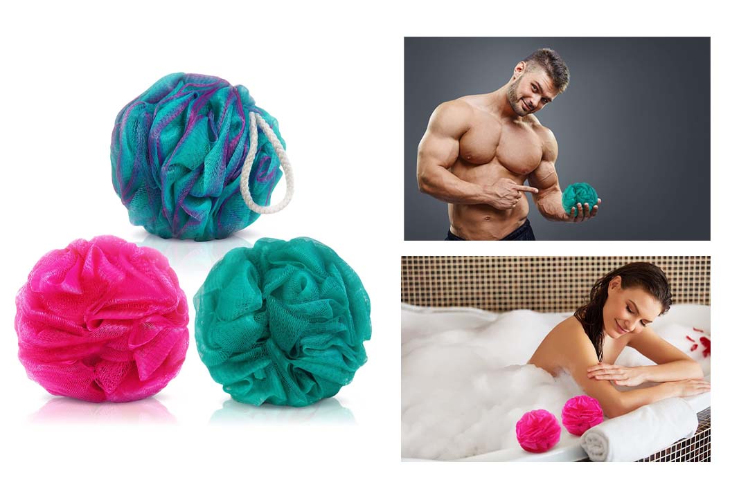 Loofah Bath Sponge Set of 3 different colors