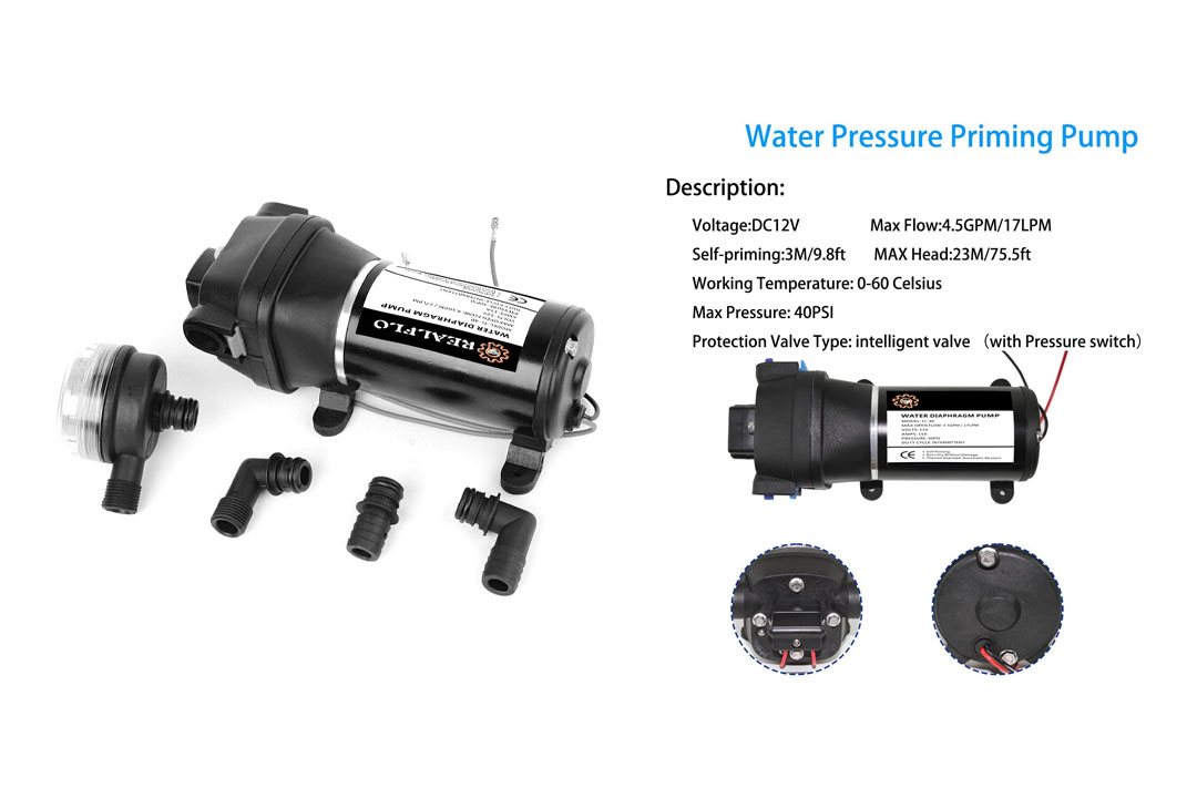 REALFLO 12V Water Pressure Diaphragm Pump 4.5GPM 17L/min
