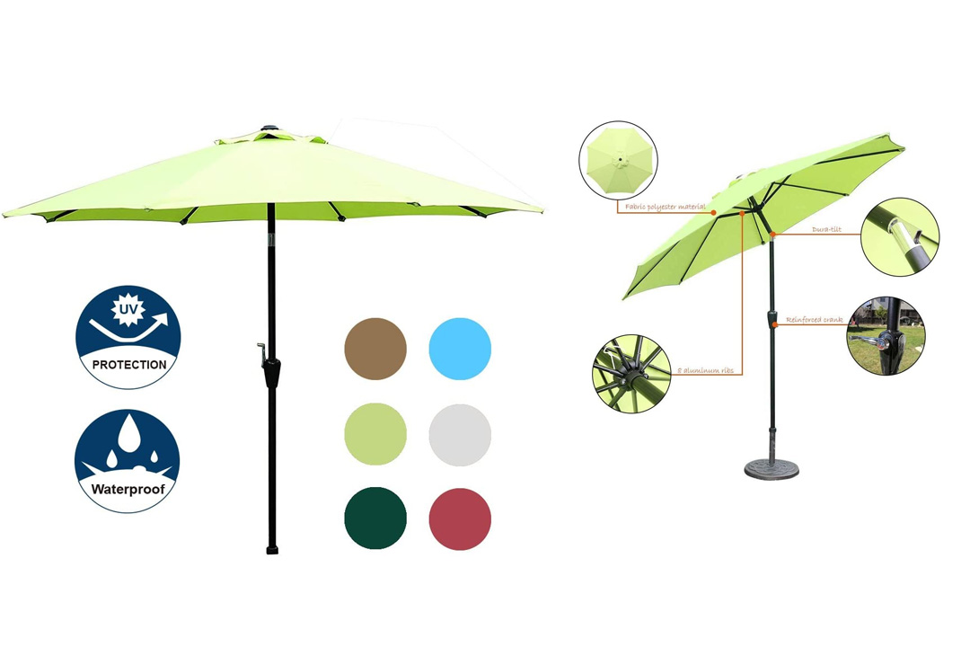 Blissun Patio Umbrella Aluminum Manual Push Button Tilt and Crank Garden Parasol