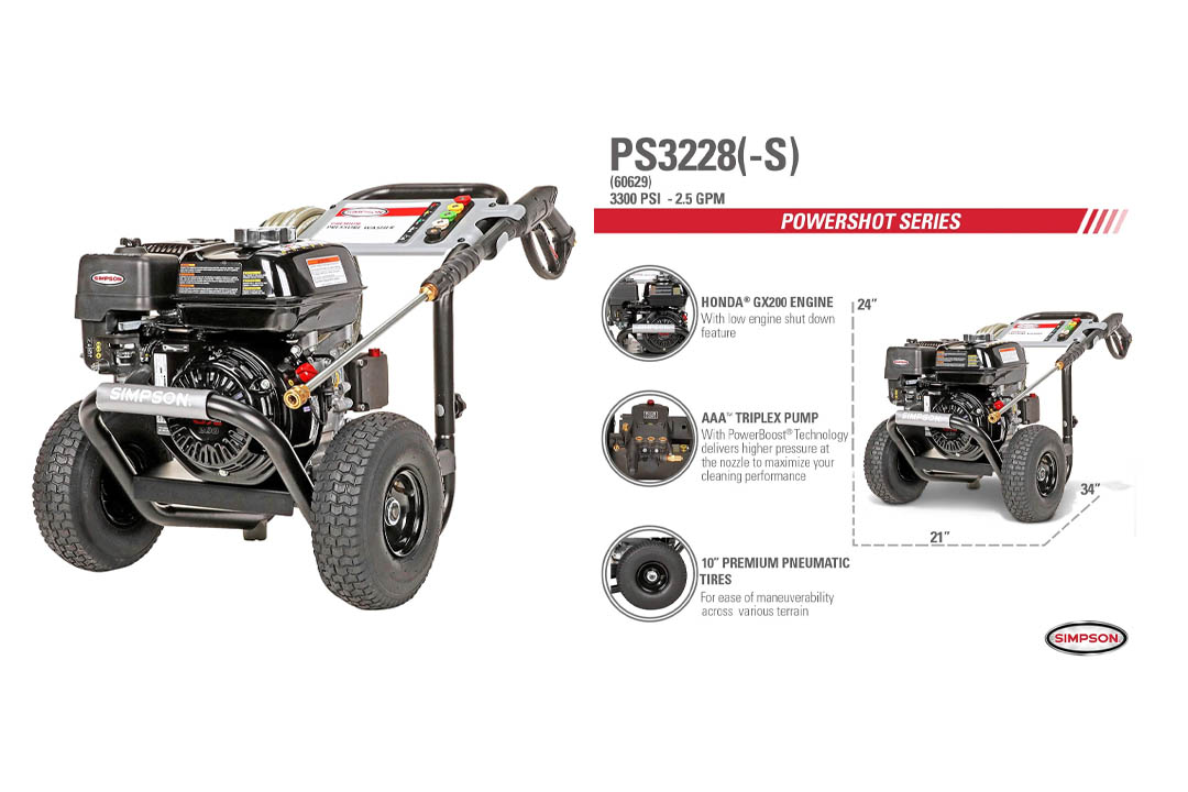 SIMPSON Cleaning PS3228-S 3300 PSI at 2.5 GPM Gas Pressure Washer