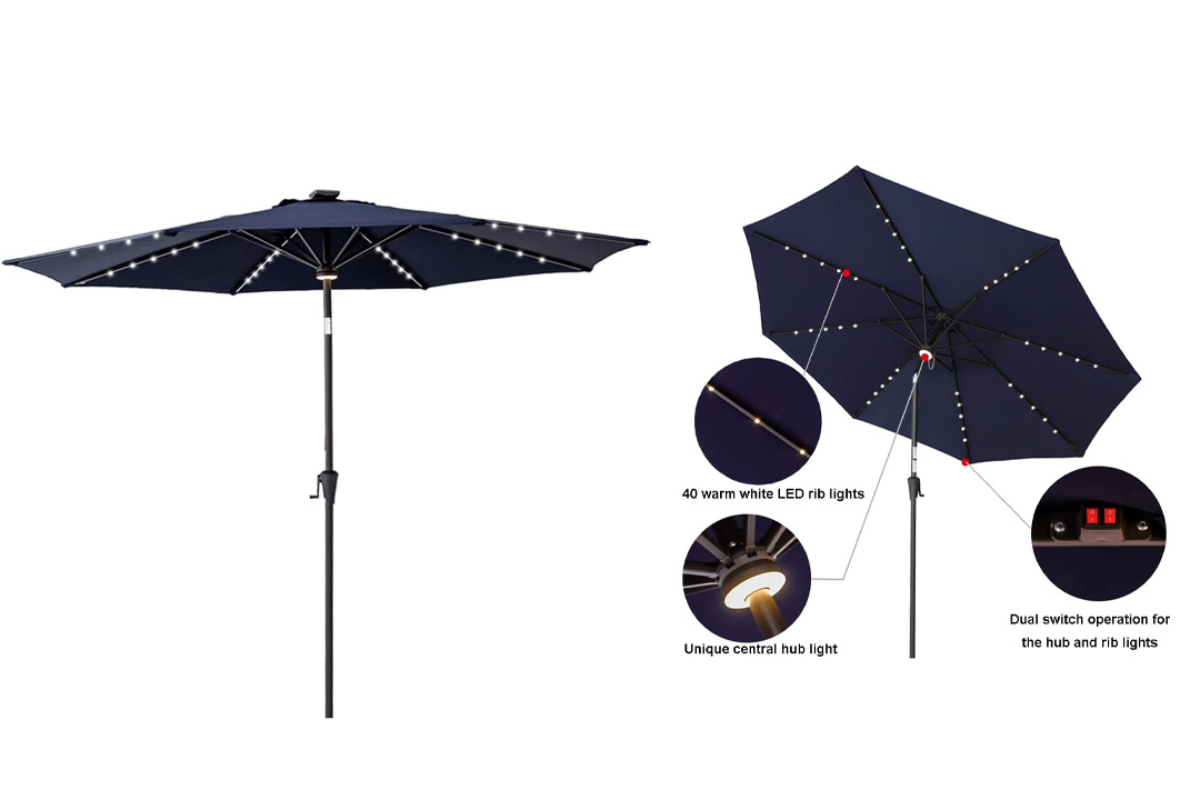 C-Hopetree 11 ft Solar Power LED Light Outdoor Parasol Patio Market Umbrella