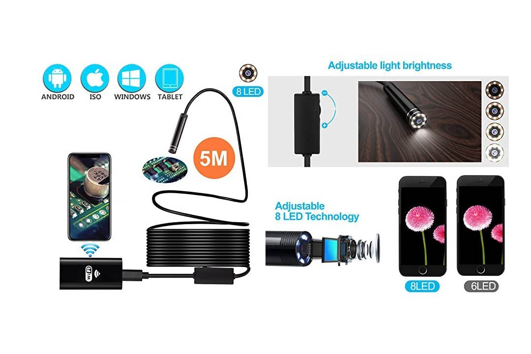 Power Wireless Waterproof Semi-rigid USB Endoscope 8 LED Inspection Camera