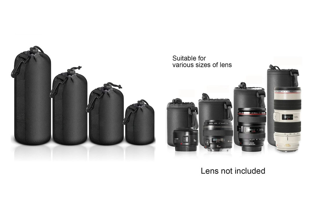 Selens 4 pcs Black Protective DSLR camera Drawstring Soft Neoprene Lens Pouch Bag