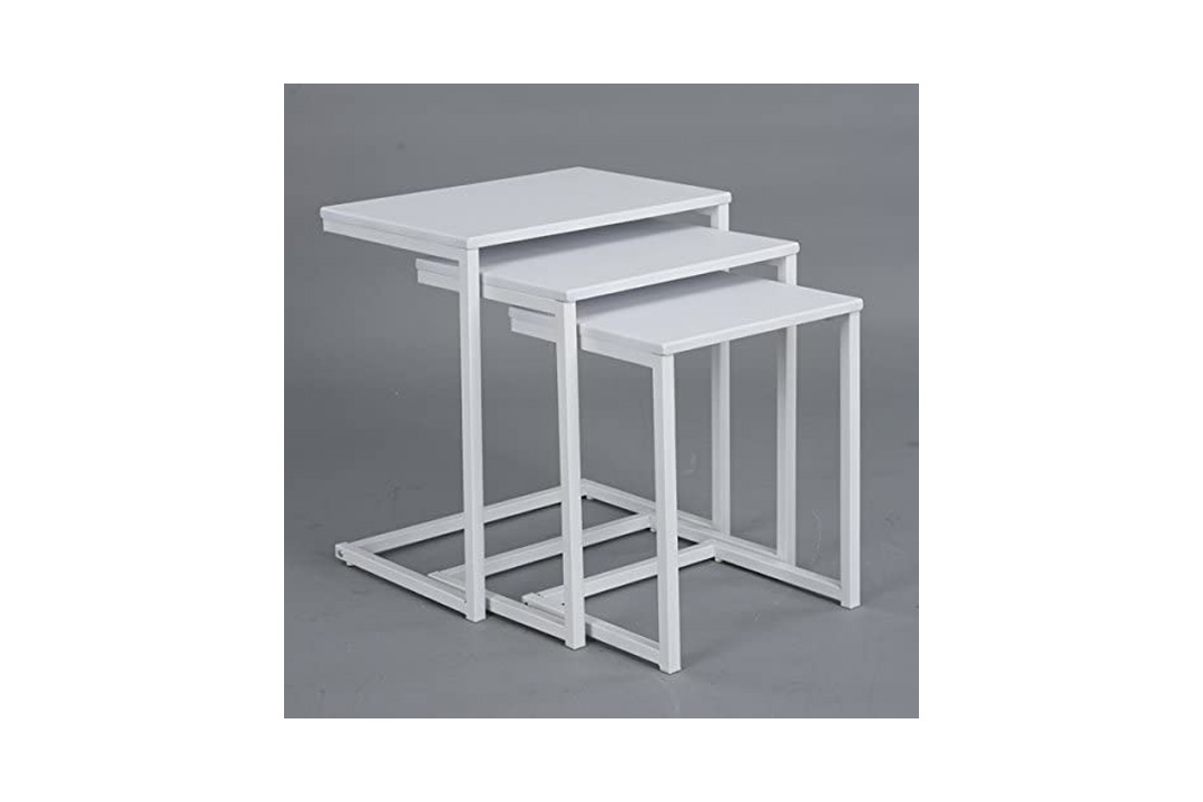 Set of 3 White Top and Metal Frame Nesting Side End Table by Coavas