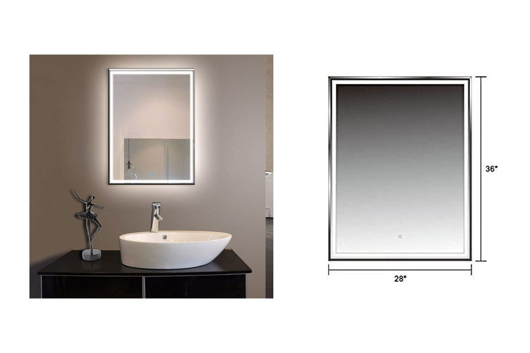 Vertical LED Bathroom Silvered Mirror with Touch Button