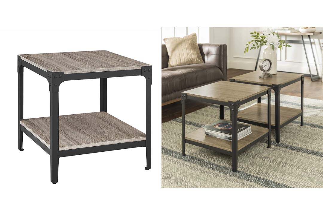 WE Furniture Angle Iron Wood End Tables in Driftwood